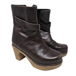 Calou 36 Swedish Clog Boot Brown Leather Chunky Cottage Boho Comfort Casual